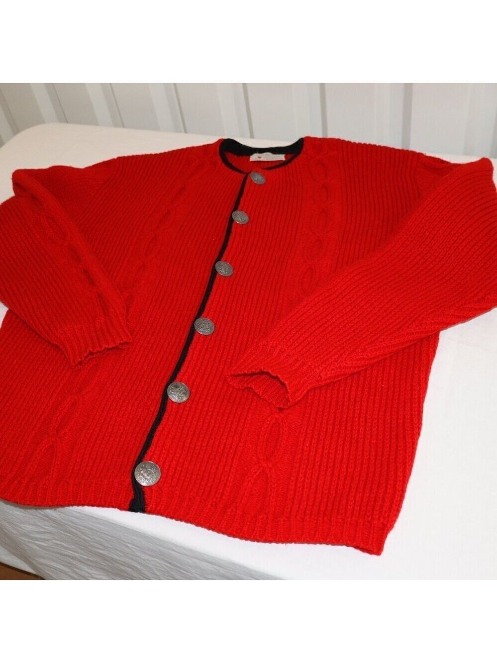 Original Obermeyer Vintage Cardigan Ski Sweater Red Button Front 1960's Large? - Picture 7 of 11
